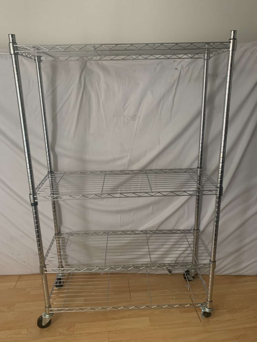 4 Tier Metal Storage Rack Shelving Unit with Wheels, Silver - photo 2