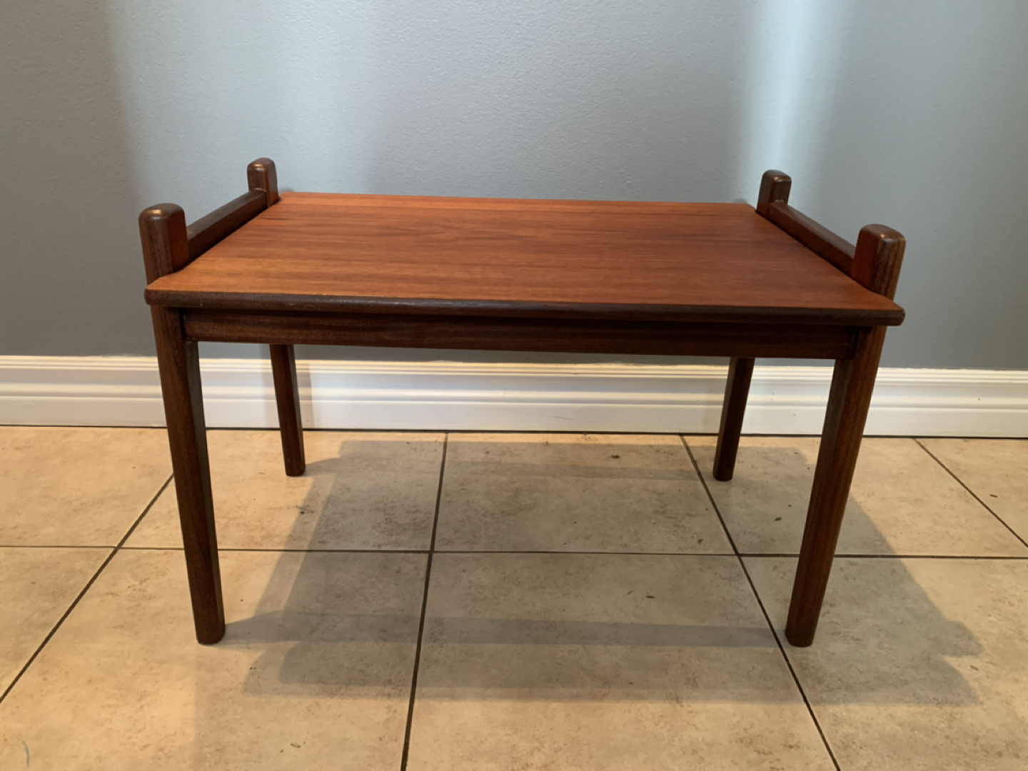 Mid century modern Teak side table stool thumbnail
