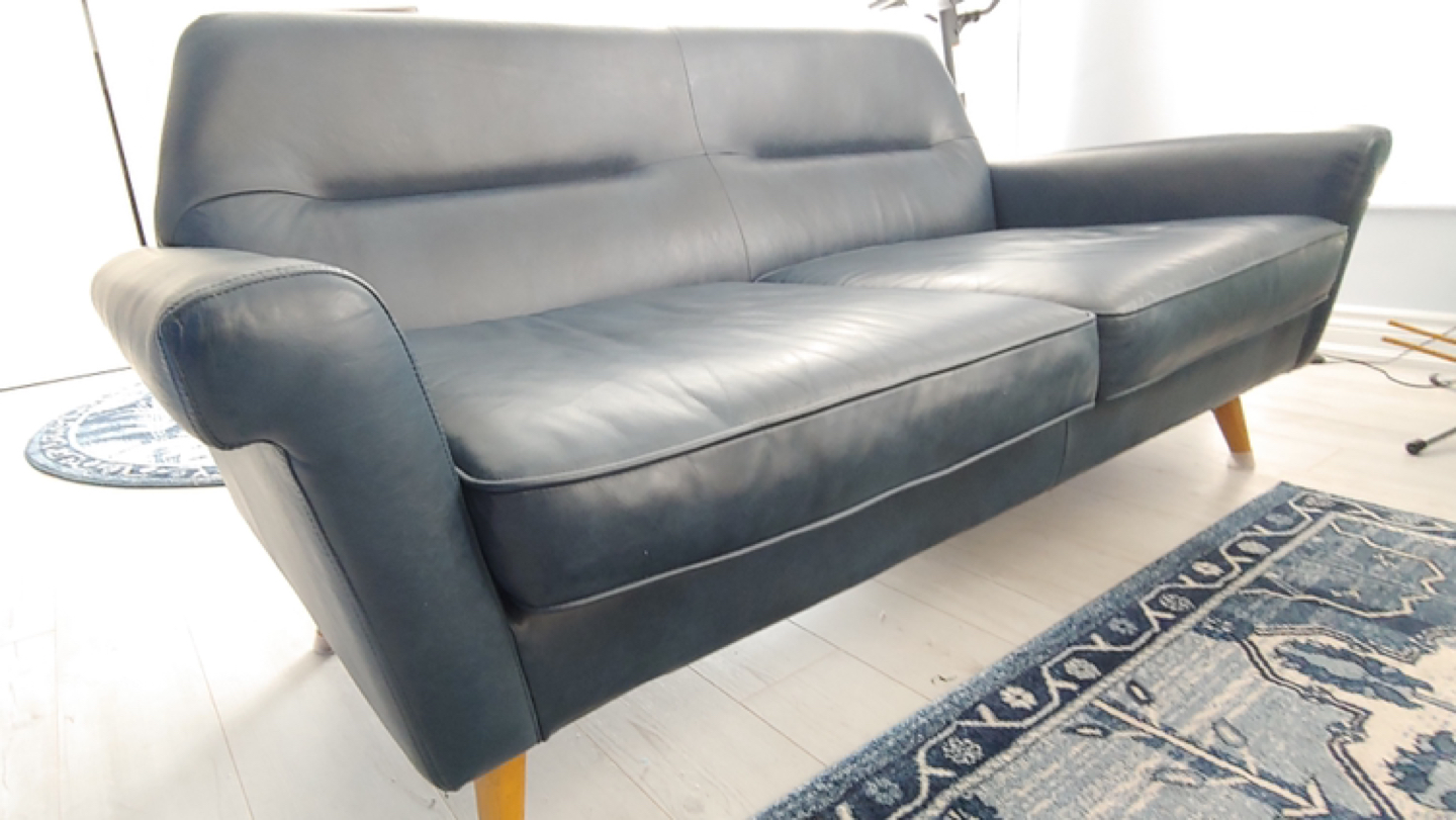 Dark Blue Danish Inspired Leather Sofa/Couch from West Elm - photo 5