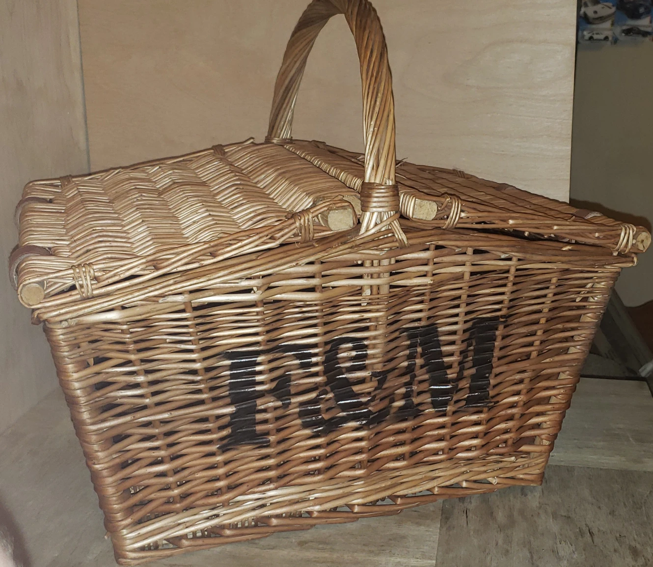 VINTAGE WICKER BASKET BY F & M thumbnail