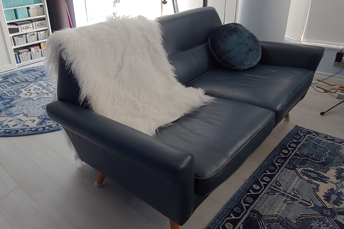Dark Blue Danish Inspired Leather Sofa/Couch from West Elm