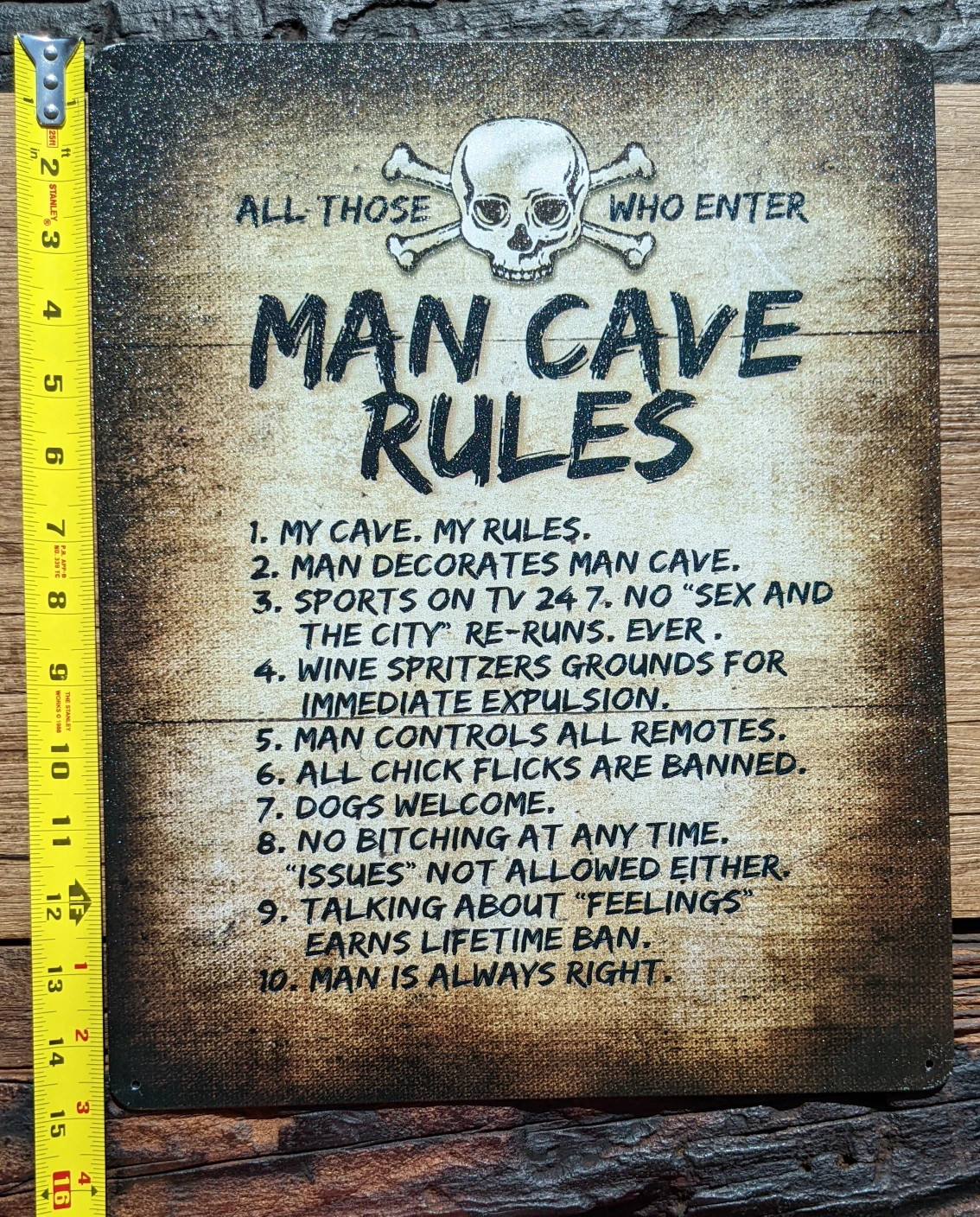 12" x 15" Man Cave Rules metal print image indicator(2)