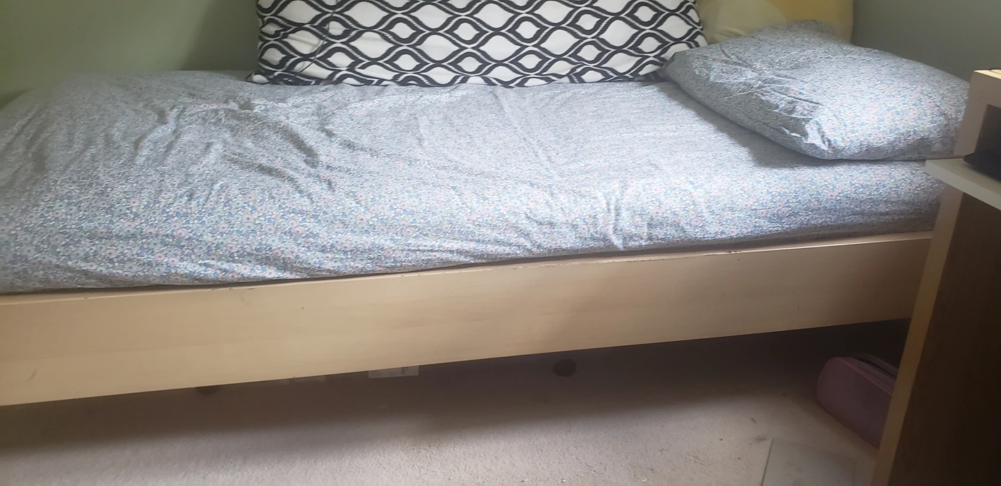 twin bed, mattress and side drawer. ikea
