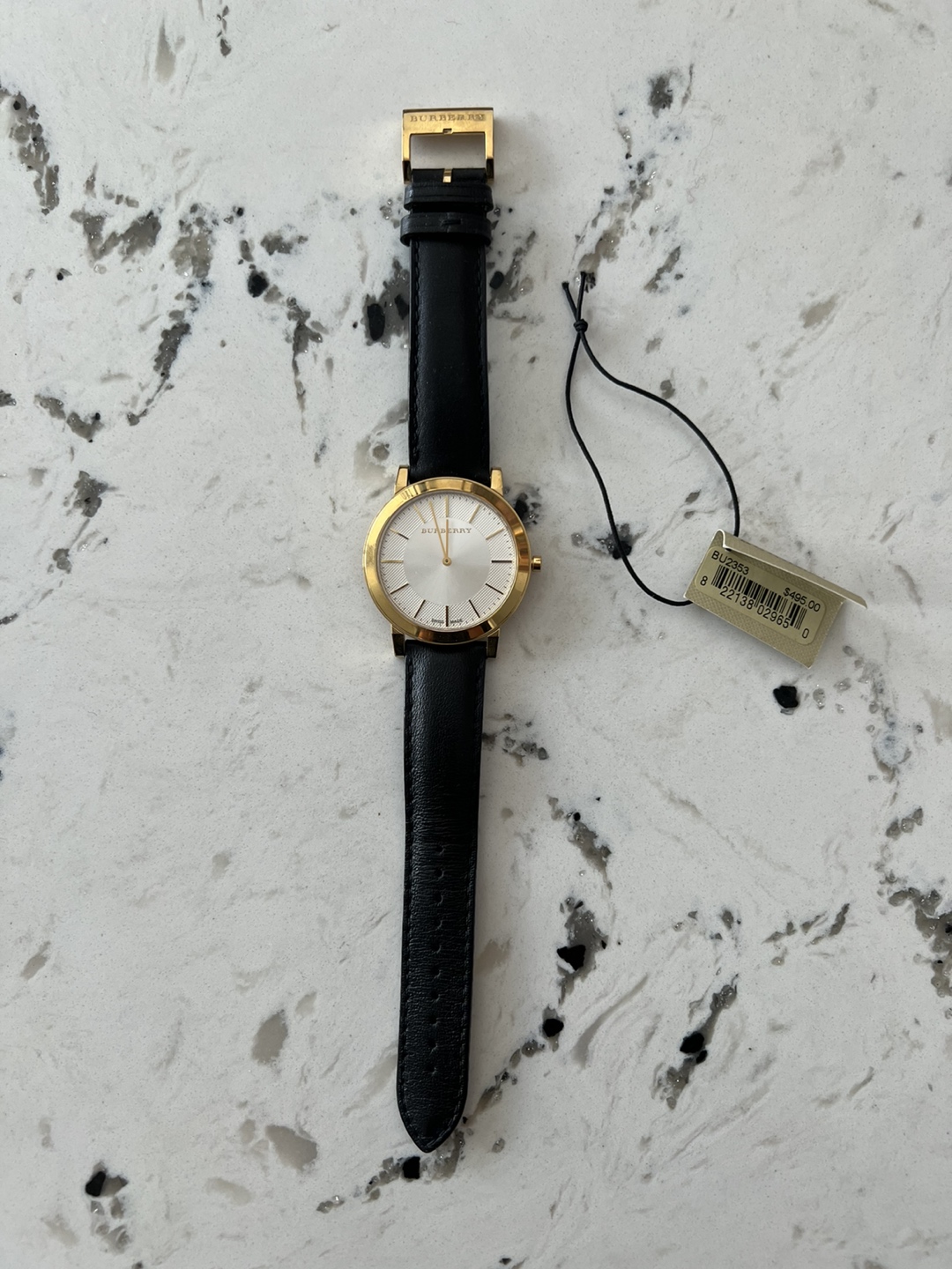 Burberry men’s black leather watch