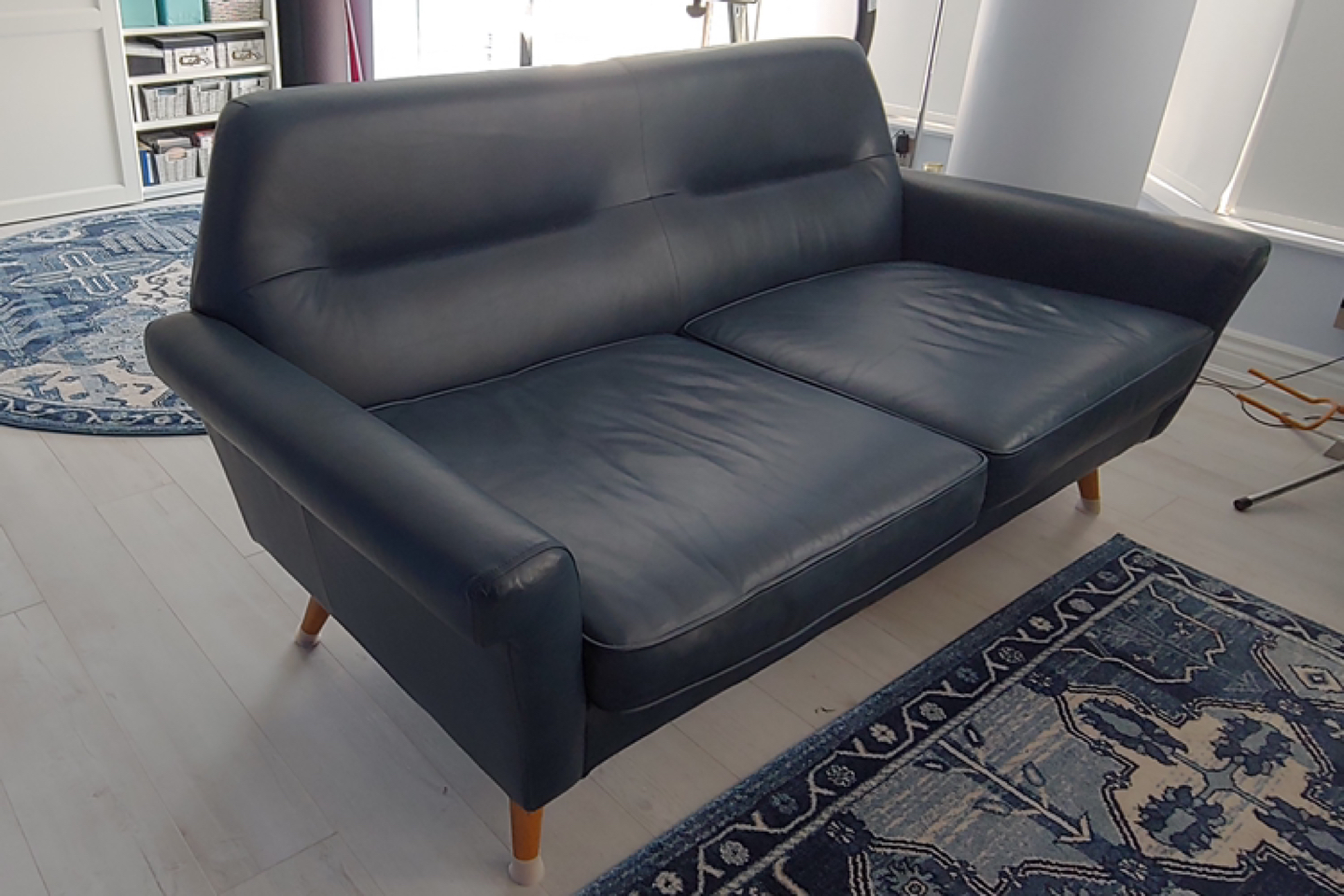 Dark Blue Danish Inspired Leather Sofa/Couch from West Elm - photo 3