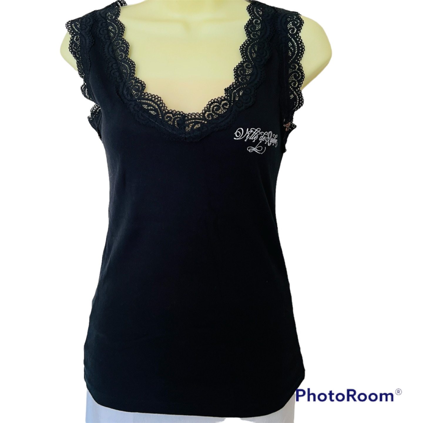 Impressions black lace lined Top size large