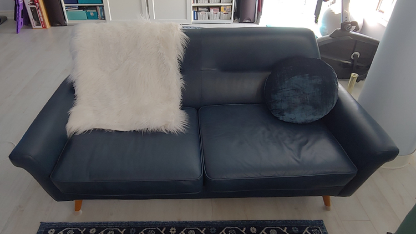 Dark Blue Danish Inspired Leather Sofa/Couch from West Elm - photo 2