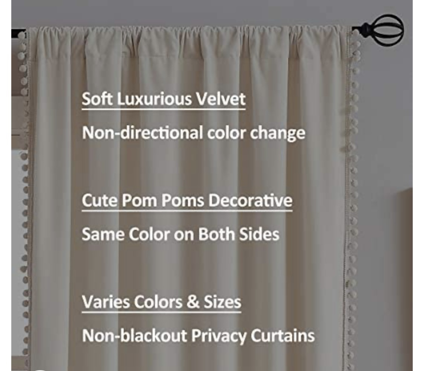 Ivory Velvet Pom Pom Curtains 42" x 95" - photo 3