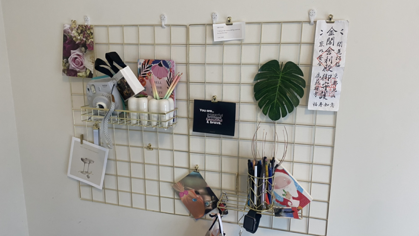 Gold wall organizer with free shelves and extra clips