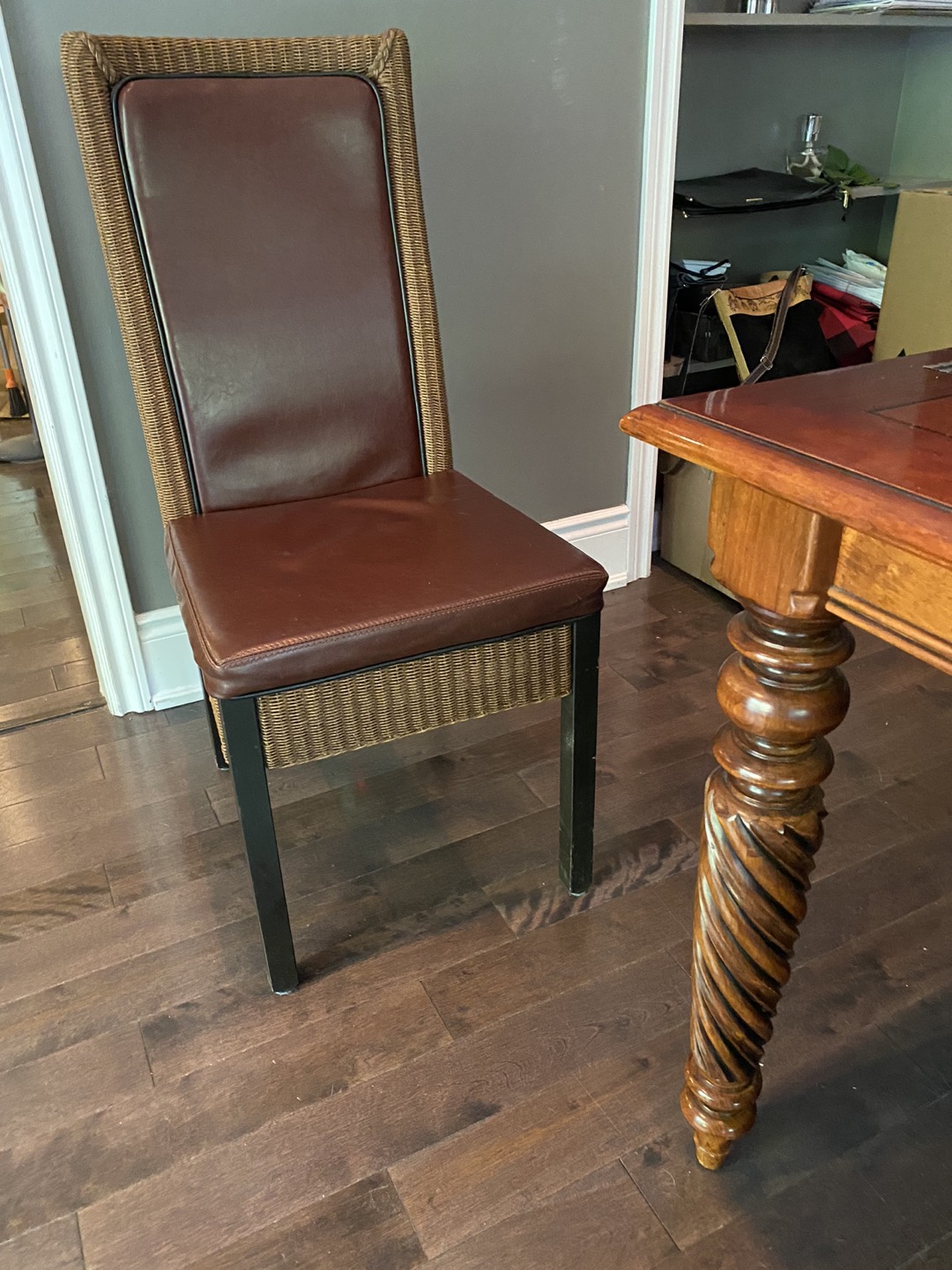 4 leather/rattan parsons style dining chairs thumbnail