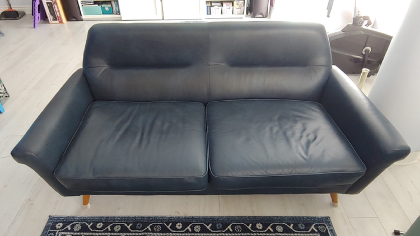 Dark Blue Danish Inspired Leather Sofa/Couch from West Elm - photo 4