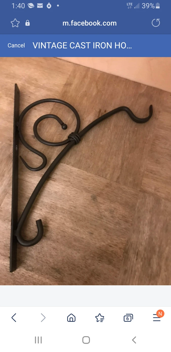 VINTAGE CAST IRON WALL HOOK/PLANT HANGER thumbnail