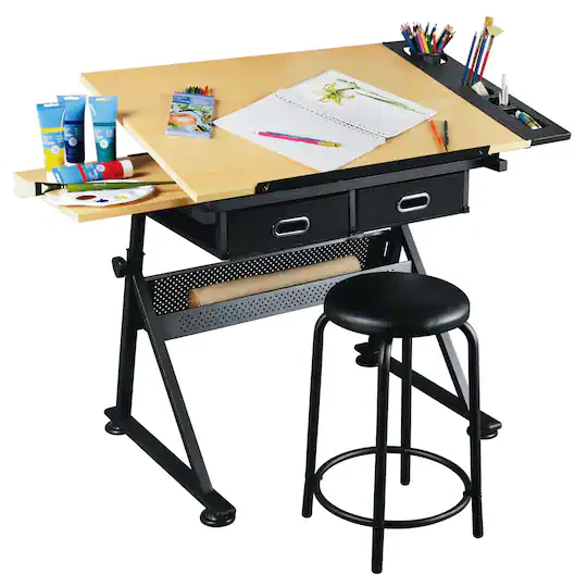 artist tilting desk with drawers and stool thumbnail