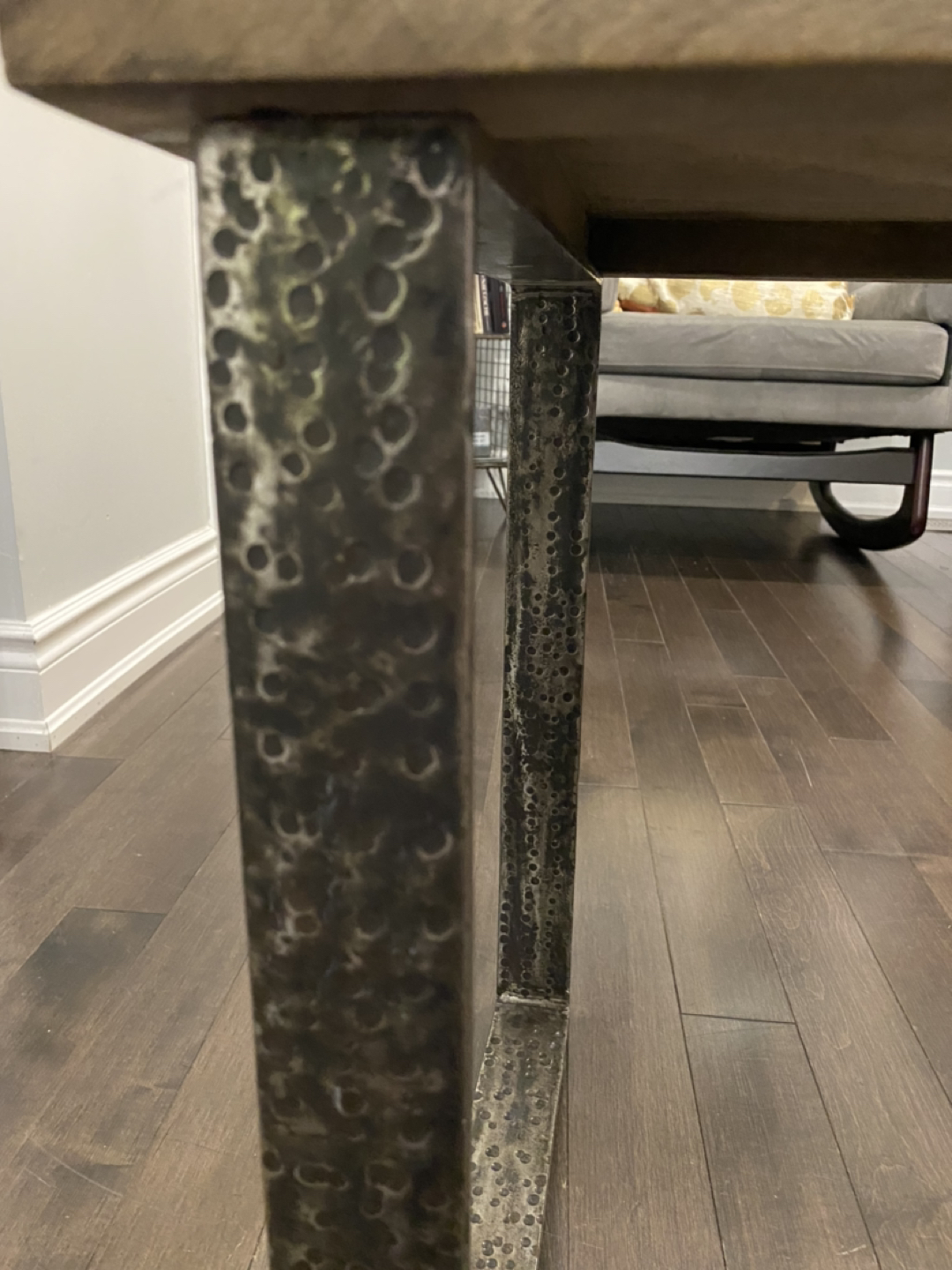 Solid Oak MCM Side Table with Wrought Iron Legs - photo 2