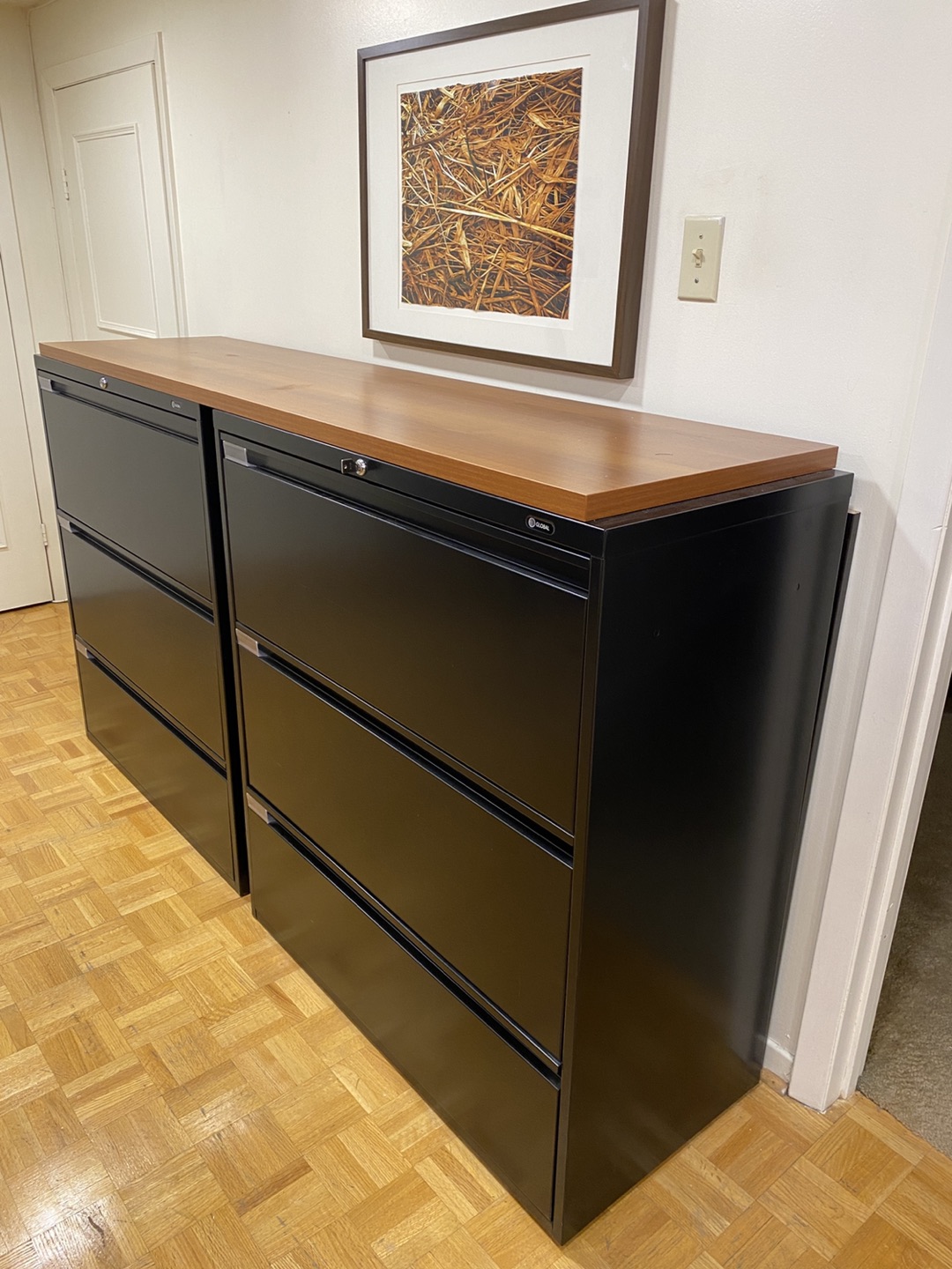 DOUBLE FILING CABINETS WITH WODDEN TOPS - 2 SETS SOLD SEPARATELY