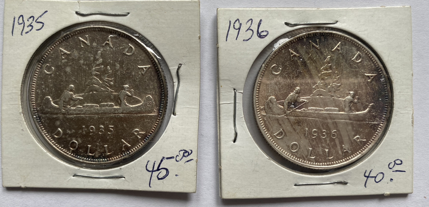 1935 & 1936 KG V Silver 1st Canada Dollars, Silver🍀 image indicator(2)