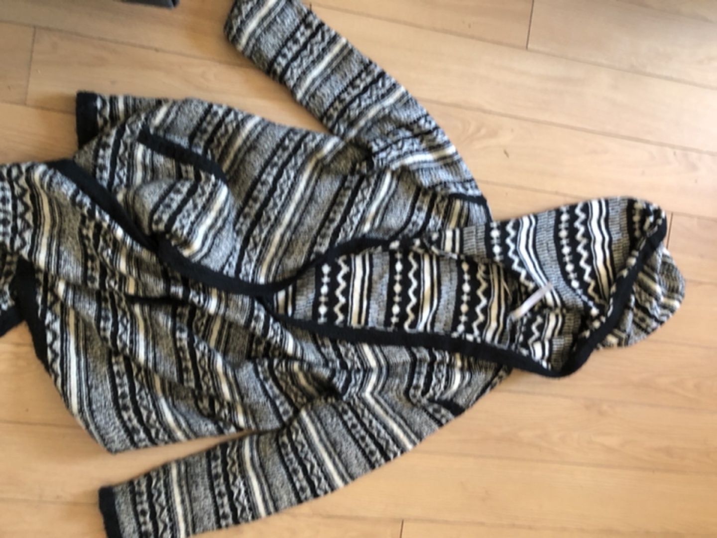 Black and white hooded cardigan sweater thumbnail