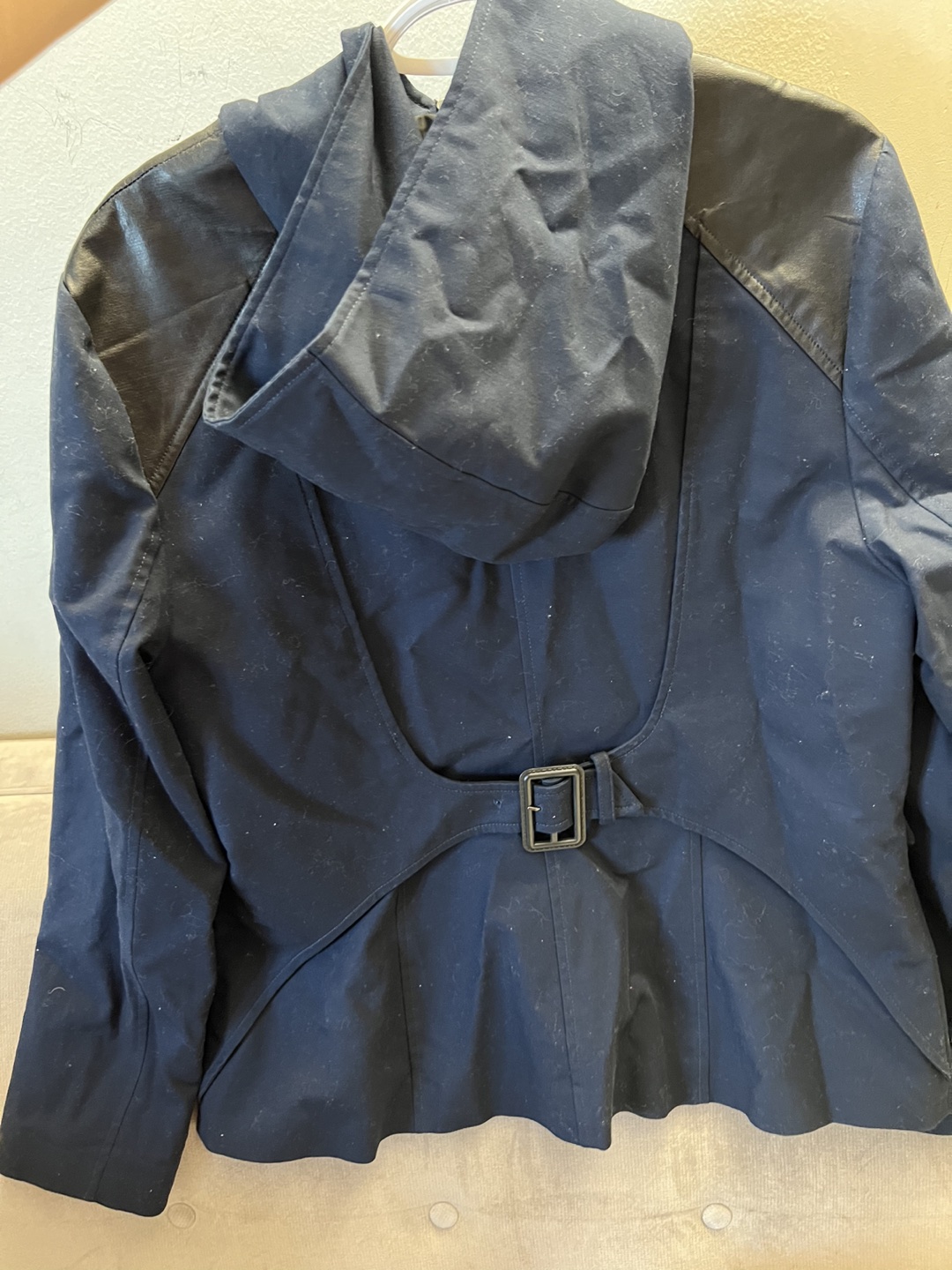 Windbreaker Hoodie Jacket, Faux Leather Shoulders. 16/LG image indicator(5)