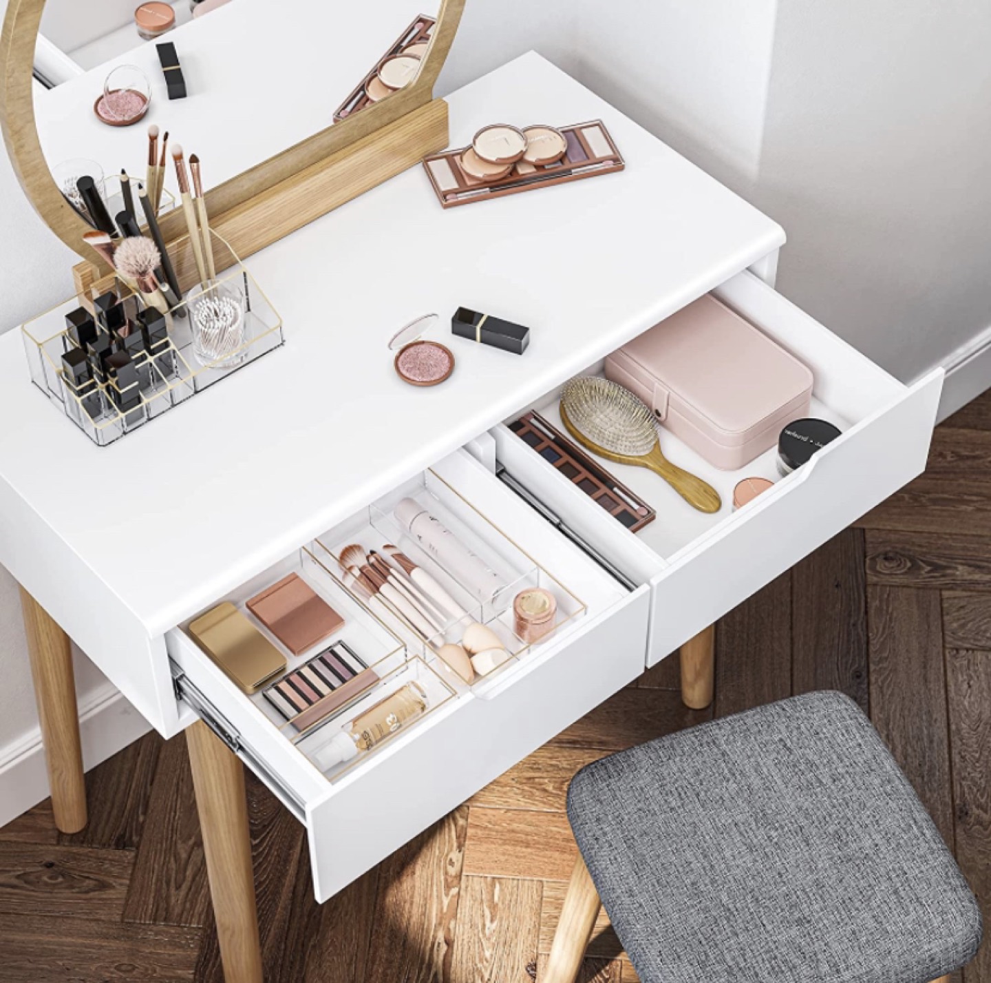 Bedroom Vanity with Mirror and Stool thumbnail