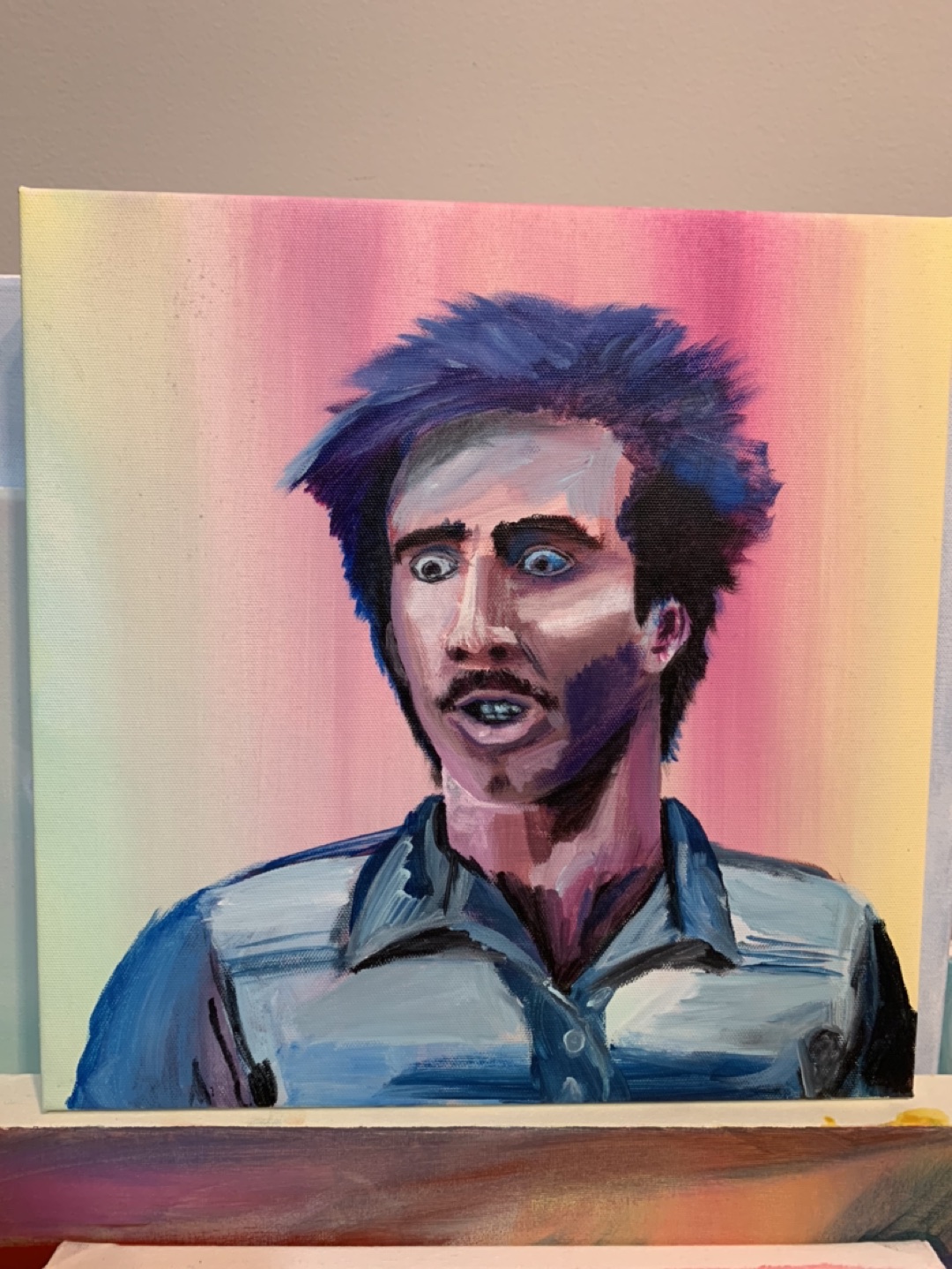 Nicolas Cage painting.  Acrylic on 12” square canvas