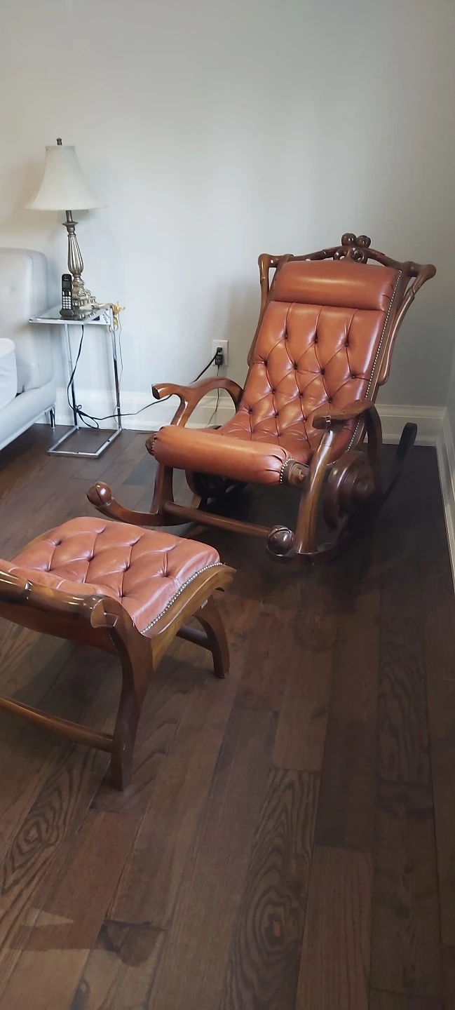 Solid wood and leather swing chair - photo 2