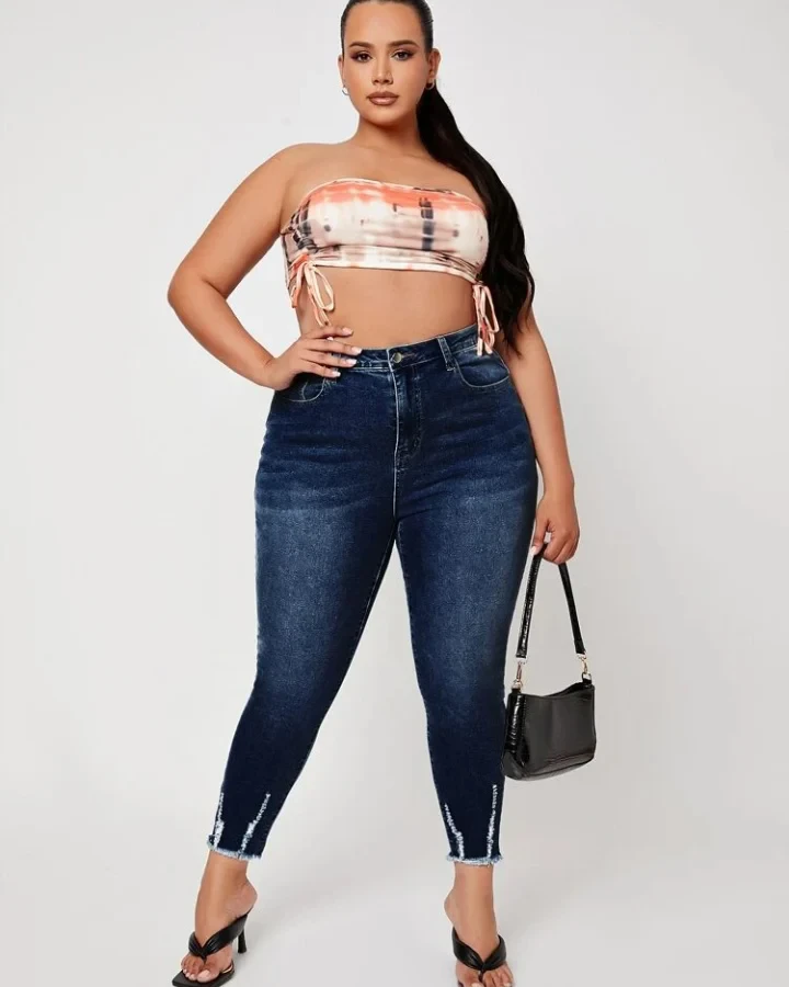 Plus High Waist Raw Trim Skinny Jeans thumbnail