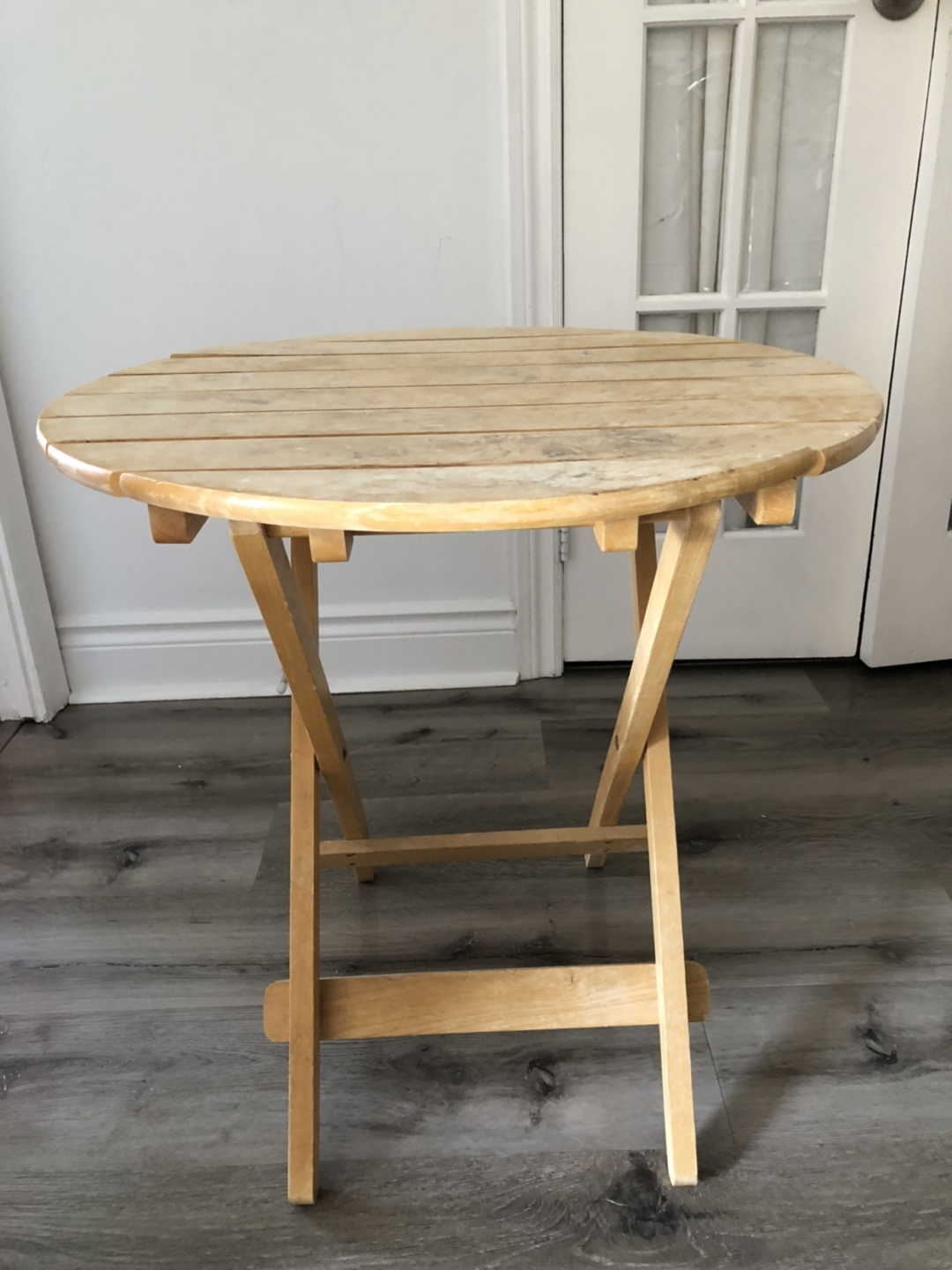 Natural Round Wood Outdoor Side Folding Table thumbnail