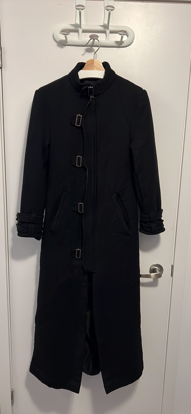 Custom made, long black coat
