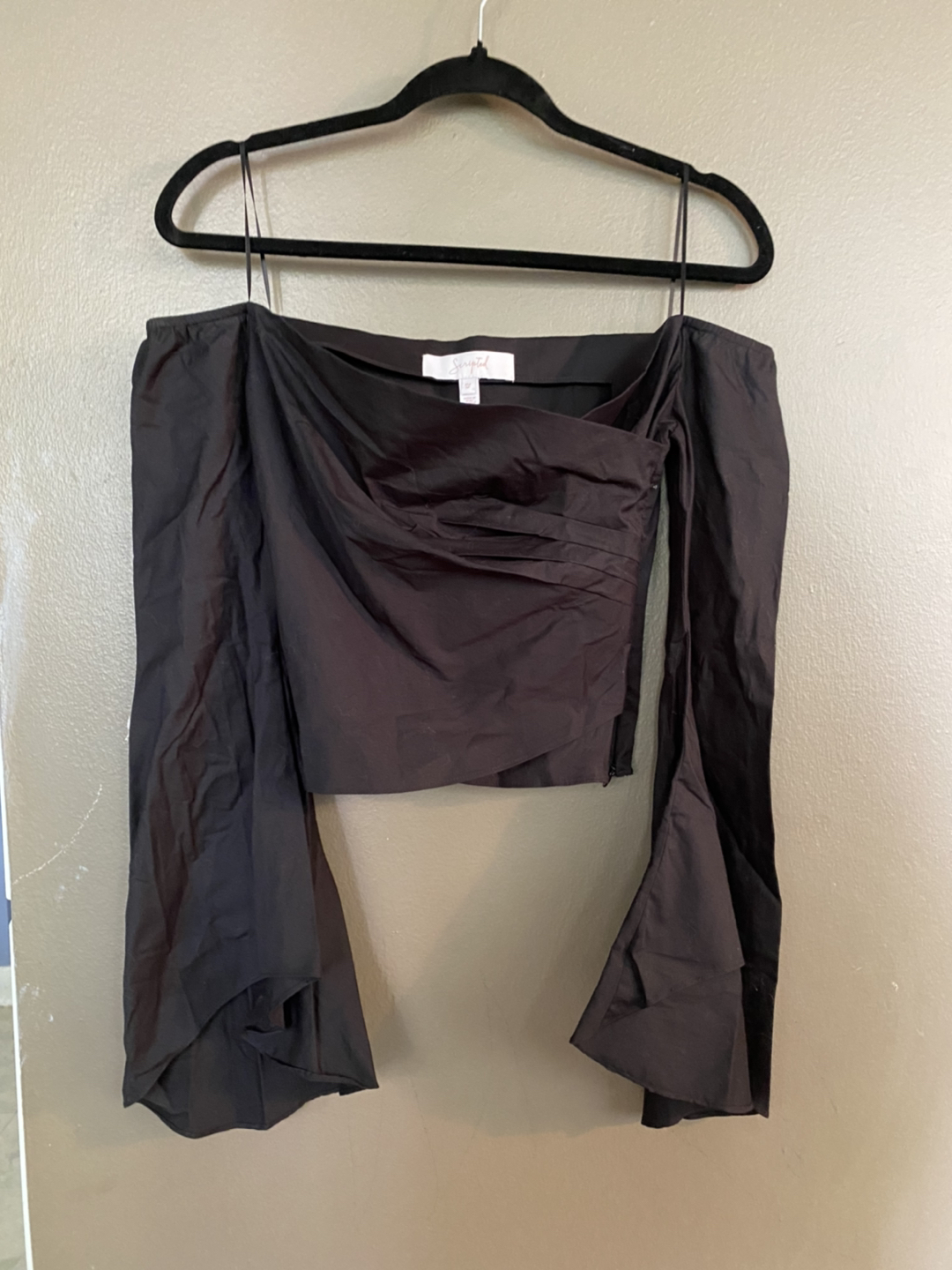 Black Scripted cropped Blouse. BNWOT thumbnail