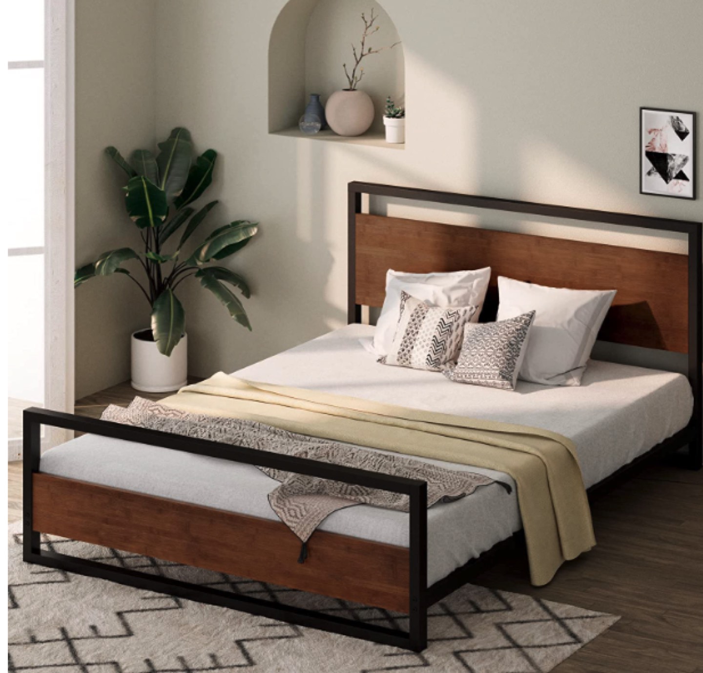 Queen Bedframe (Dark Wood & Metal)