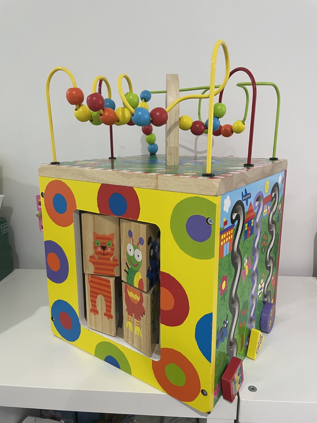 My busy town wooden activity cube