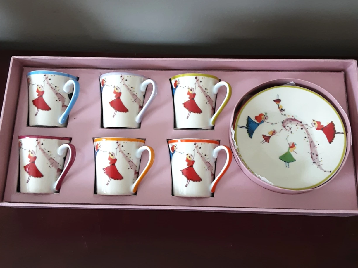 cute fairy themed set of six porcelain cups and saucers. thumbnail