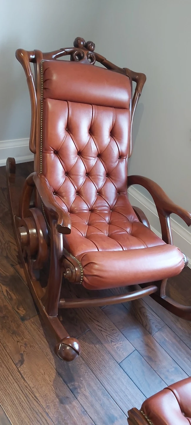 Solid wood and leather swing chair - photo 3