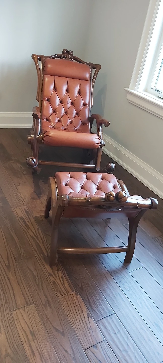 Solid wood and leather swing chair