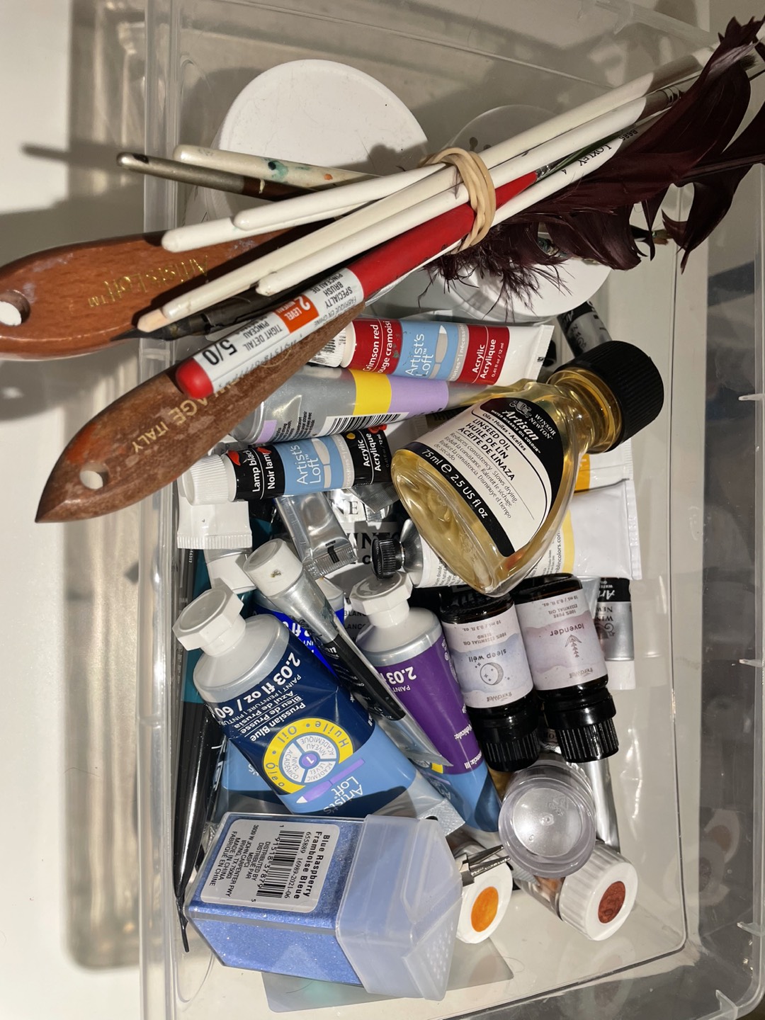 Box of art supplies