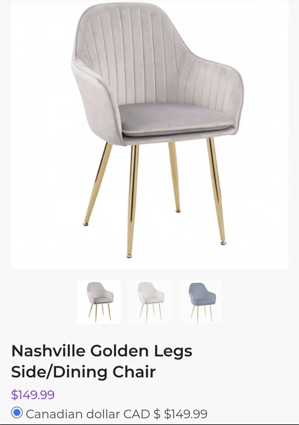 velvet dining chairs with gold leg $75 each  (gray3 and black 3)