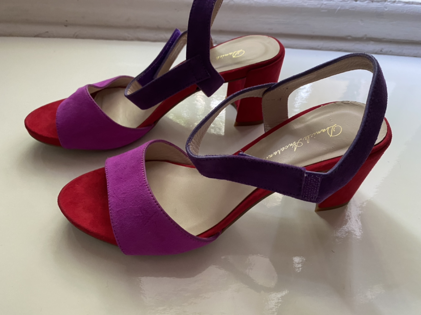BNWOT Italian made color block midi heels thumbnail
