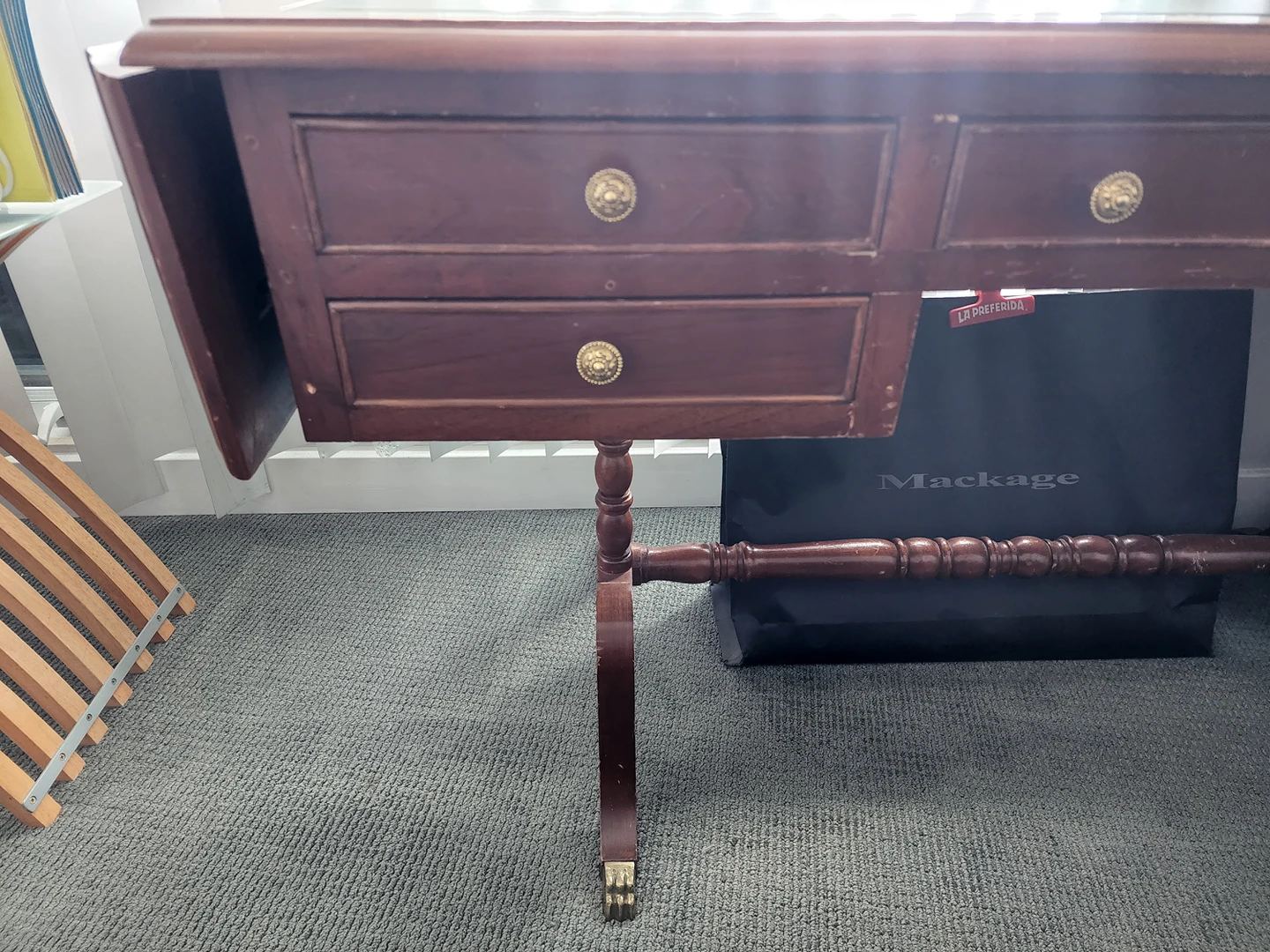 MUST GO Vintage office/writing desk,  expandable, wood & leather image indicator(5)