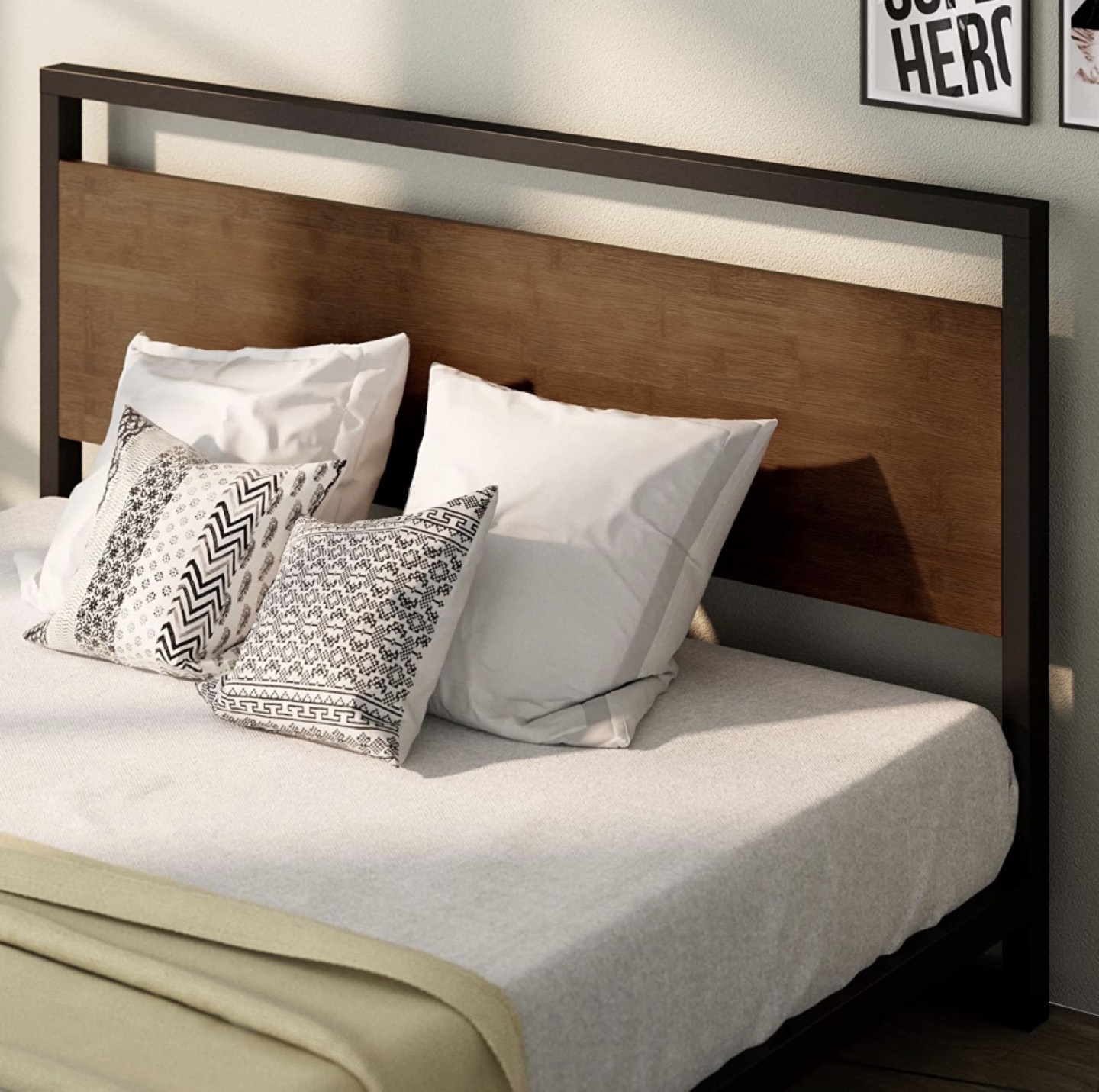 Queen Bedframe (Dark Wood & Metal) - photo 5