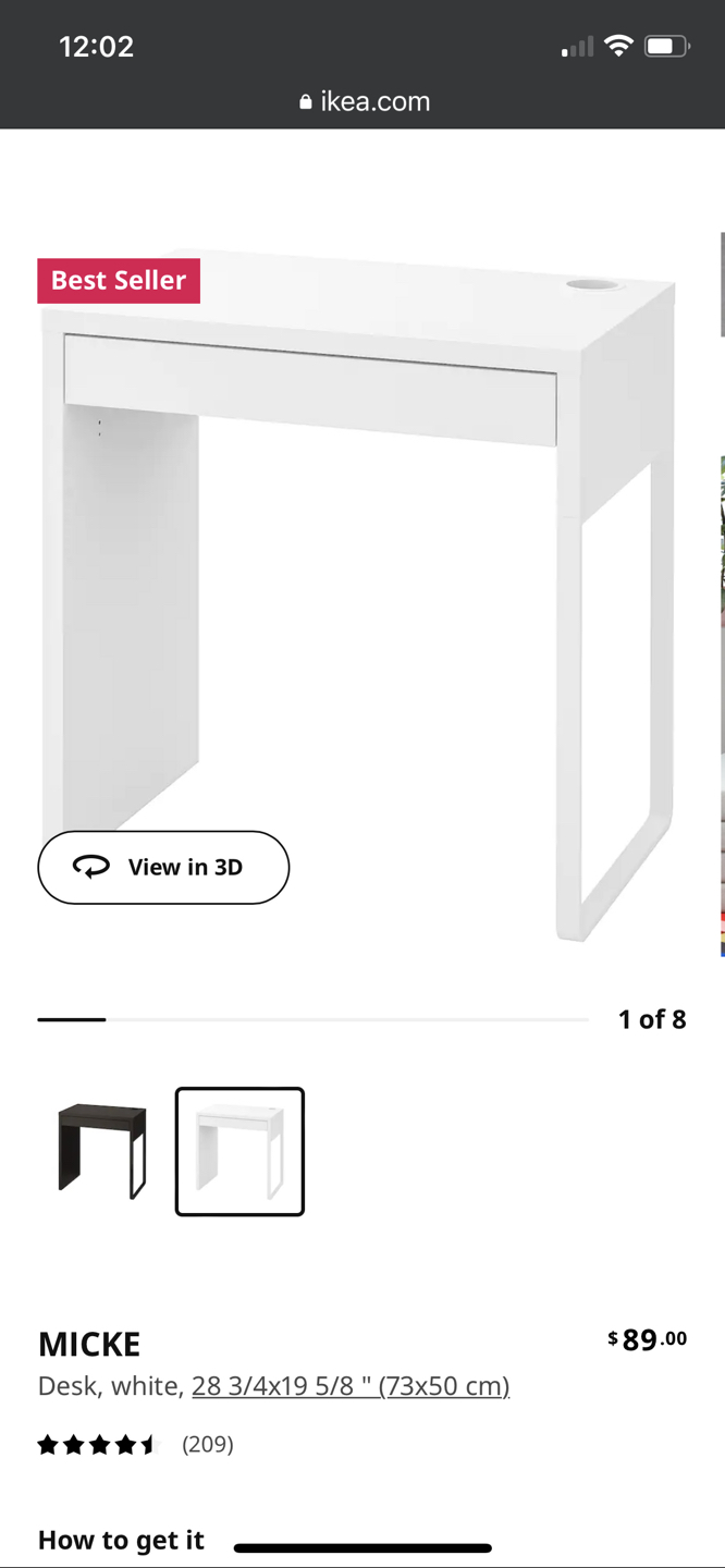 MICKE, IKEA 
Desk, white, 28 3/4x19 5/8 " (73x50 cm)