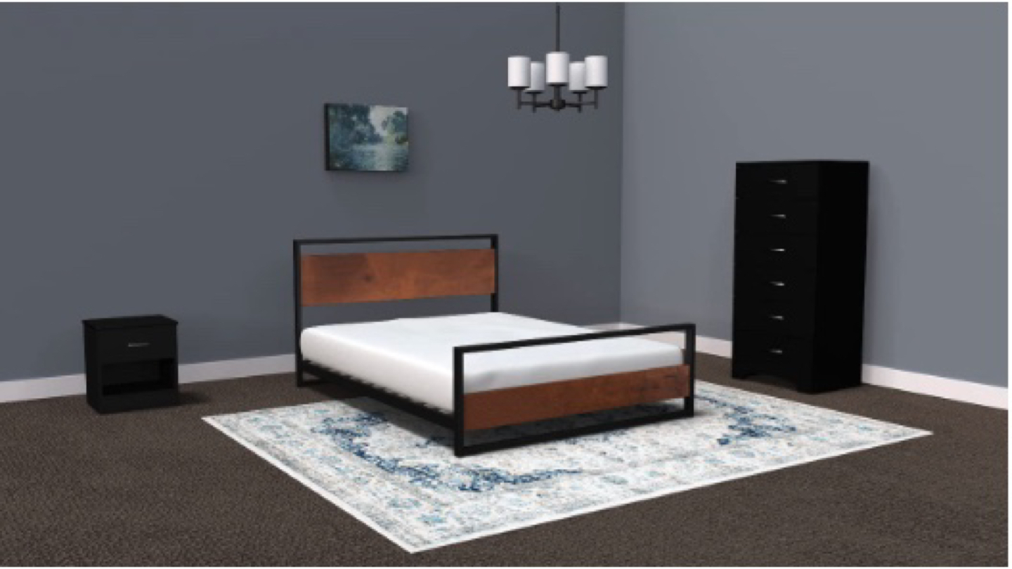 Queen Bedframe (Dark Wood & Metal) - photo 2