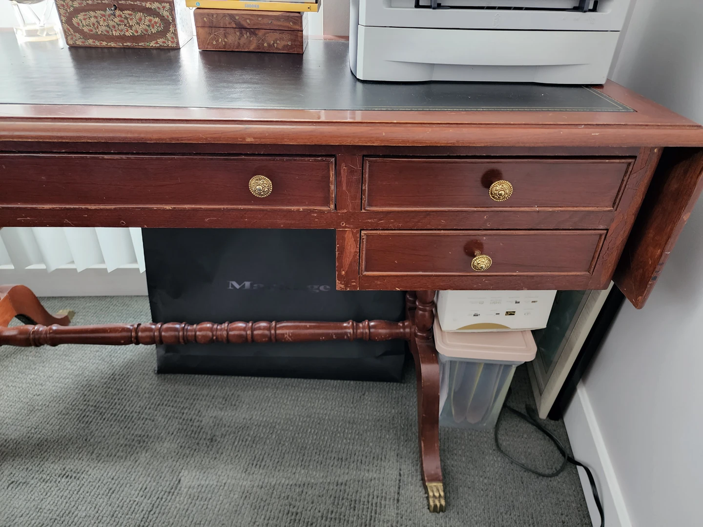 MUST GO Vintage office/writing desk,  expandable, wood & leather image indicator(6)