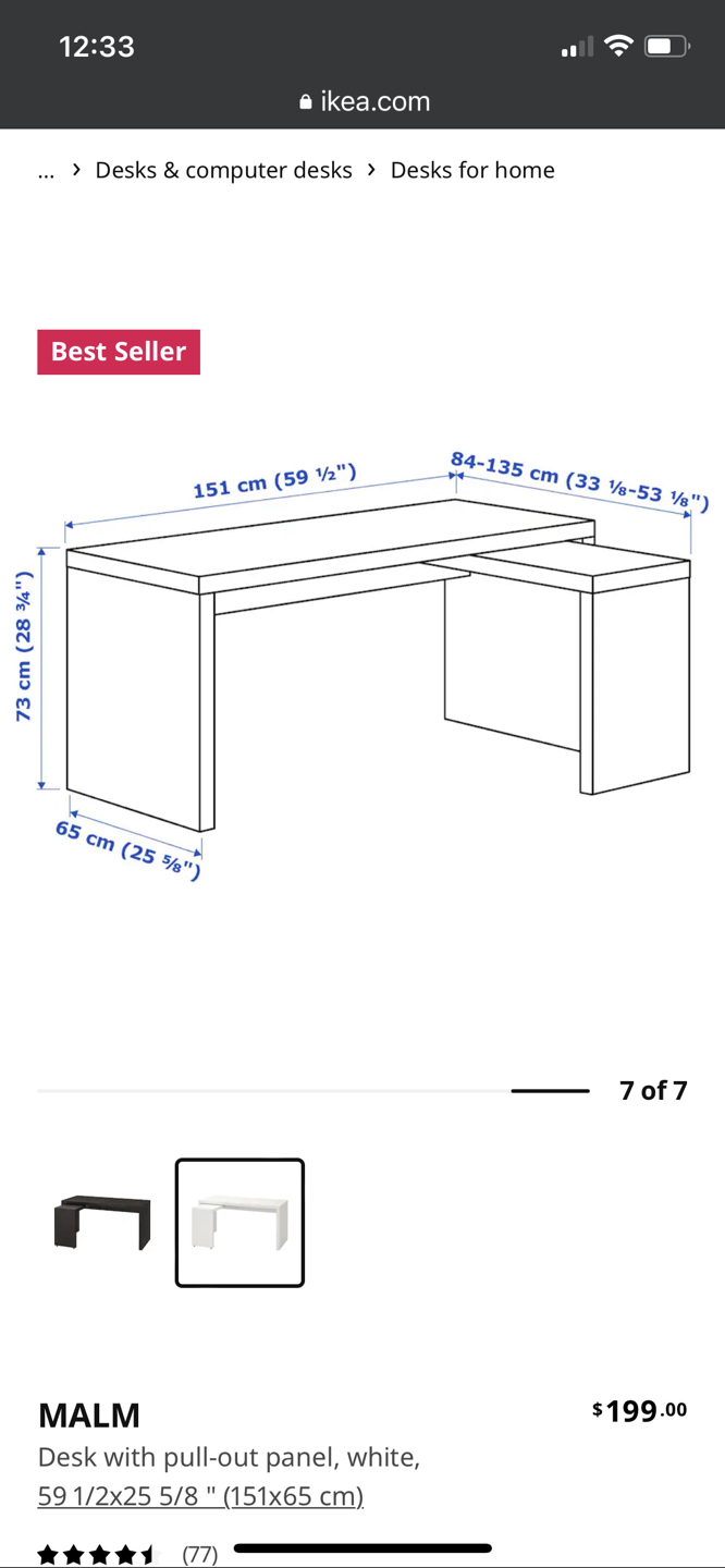 MALM, IKEA 
Desk with pull-out panel, white,  (151x65 cm) - photo 2