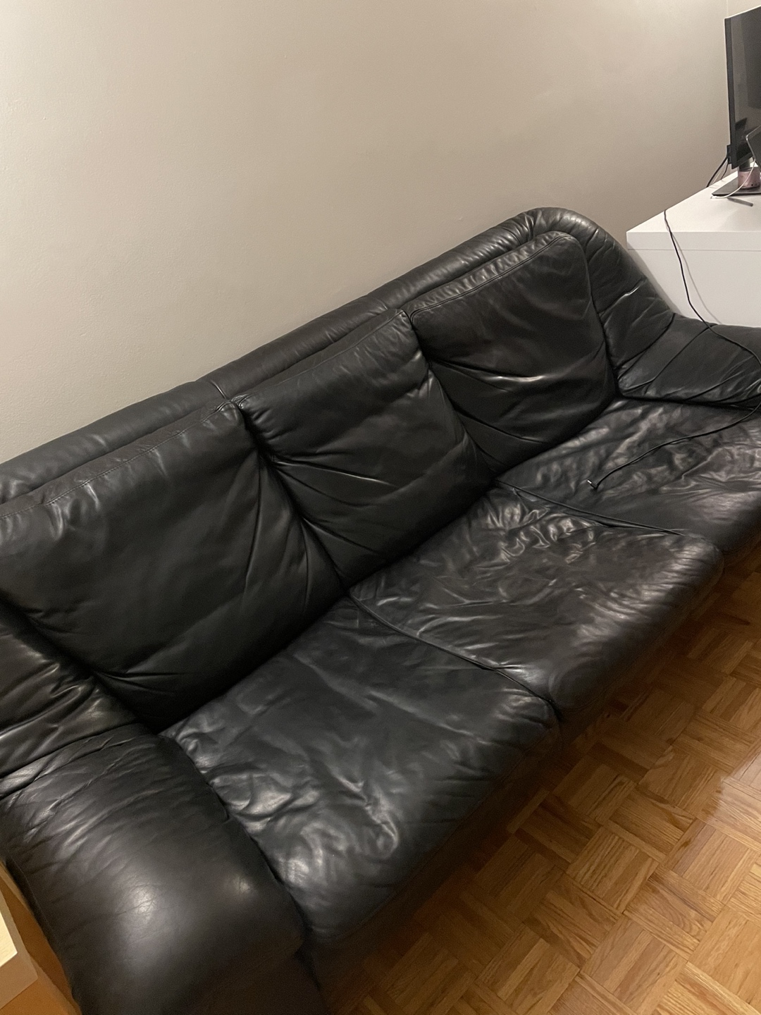 Black leather 3 seat + 2 seat sofas - photo 3
