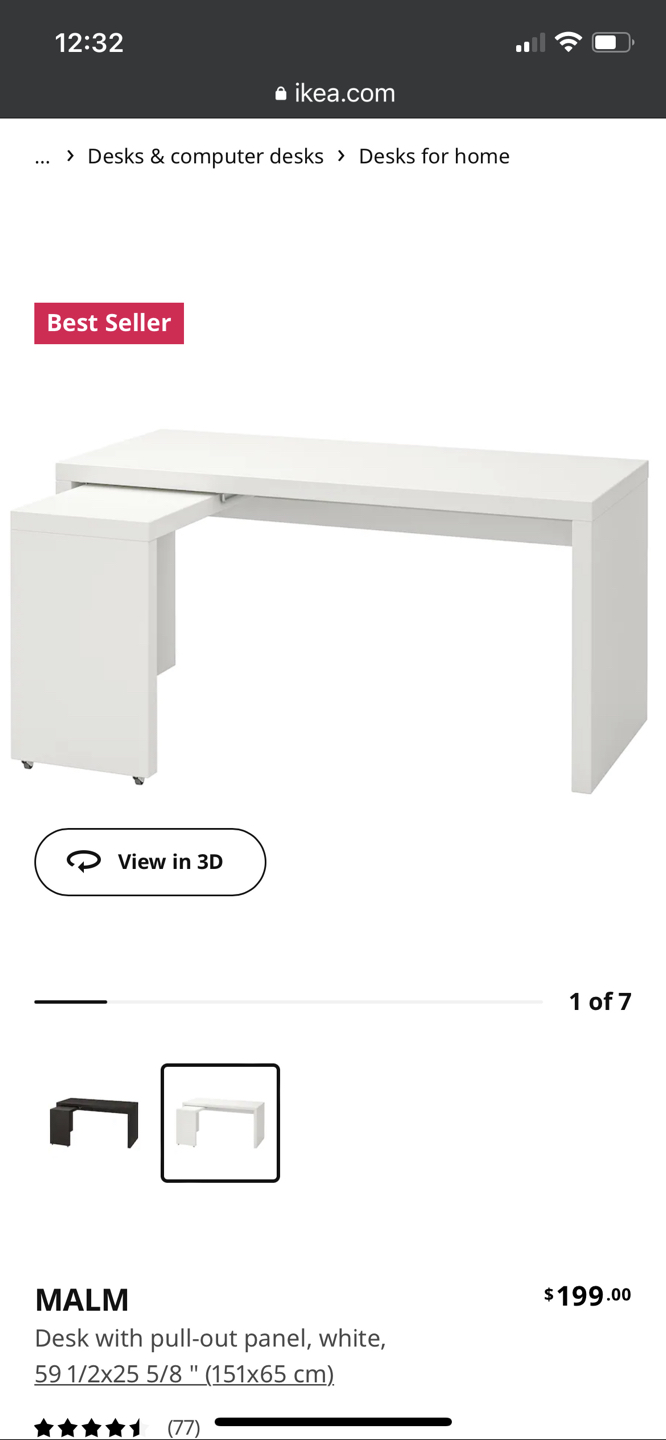 MALM, IKEA 
Desk with pull-out panel, white,  (151x65 cm) thumbnail