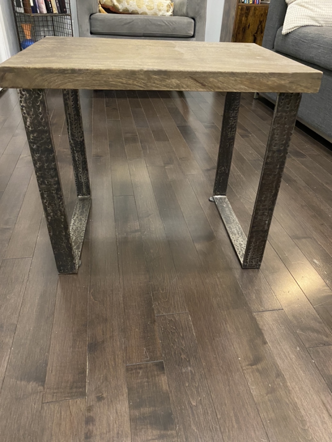 Solid Oak MCM Side Table with Wrought Iron Legs - photo 4