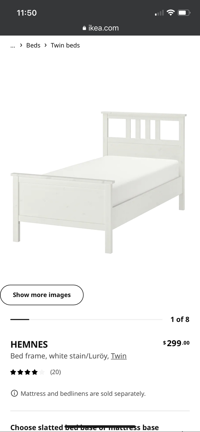 HEMNES, IKEA 
Bed frame, white stain/Luröy, Twin thumbnail