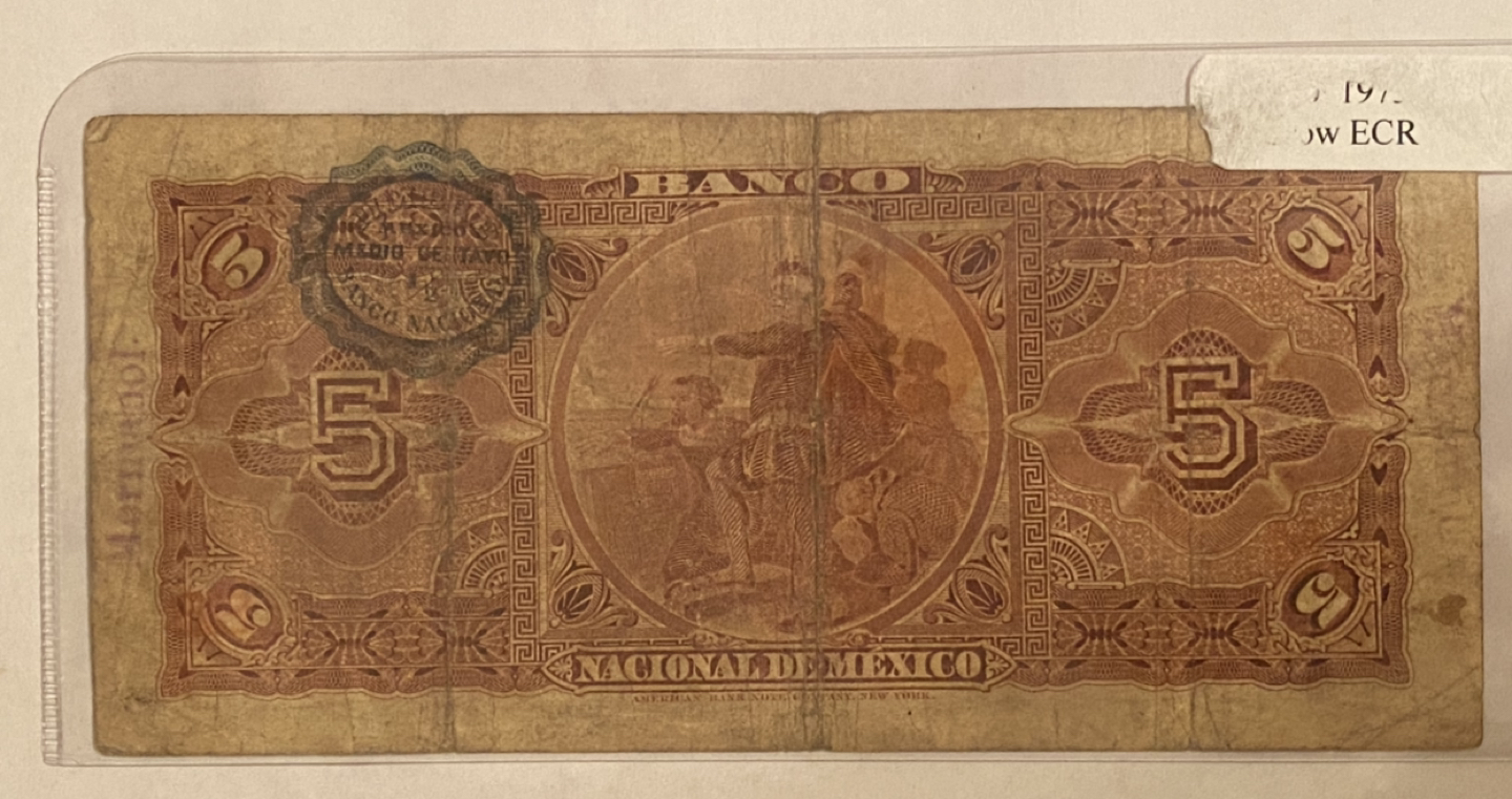 1909 Mexico 5 Pesos Banknote🍀 image indicator(2)