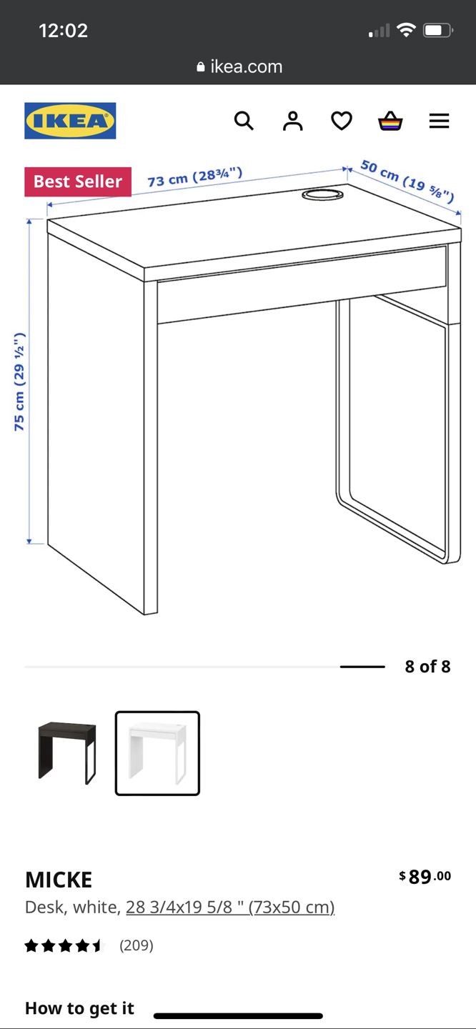 MICKE, IKEA 
Desk, white, 28 3/4x19 5/8 " (73x50 cm) - photo 2