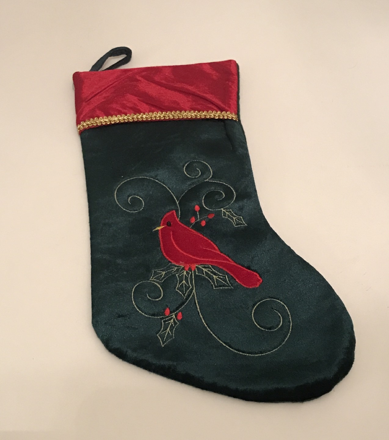 Christmas cardinal themed stocking thumbnail